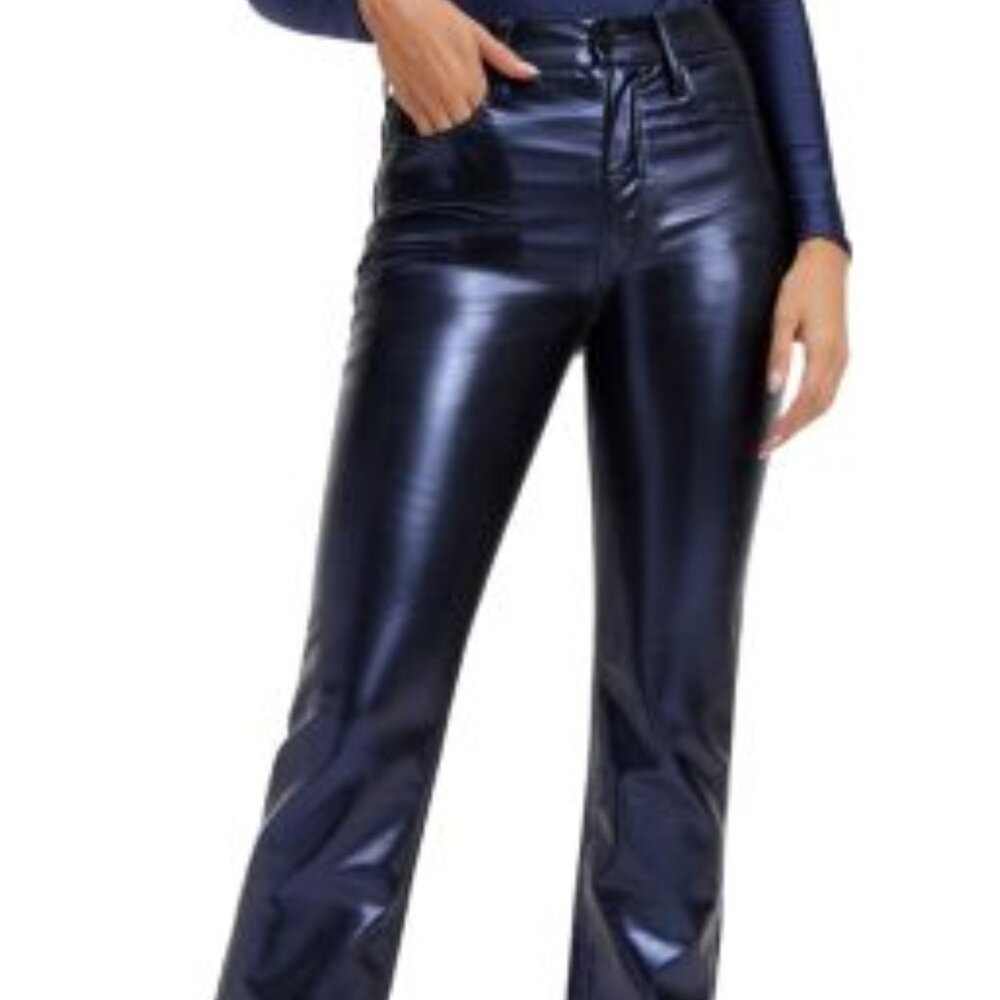 Good American Shiny Navy Blue Faux Leather Pants